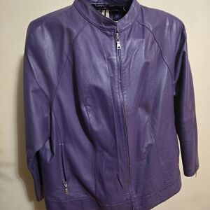 Women's Purple Leather Zip-Front Jacket